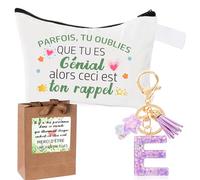 Inspirant Cadeau Pochette Cadeau Femme + Initiale Letter Keychains Porte Clé pour Meilleure Amie, Soeur, Fille, Maman,Cadeau Anniversaire Femme,Trousse en Coton - Cadeaux de Motivation (E)