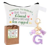Inspirant Cadeau Pochette Cadeau Femme + Initiale Letter Keychains Porte Clé pour Meilleure Amie, Soeur, Fille, Maman,Cadeau Anniversaire Femme,Trousse en Coton - Cadeaux de Motivation (G)