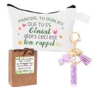 Inspirant Cadeau Pochette Cadeau Femme + Initiale Letter Keychains Porte Clé pour Meilleure Amie, Soeur, Fille, Maman,Cadeau Anniversaire Femme,Trousse en Coton - Cadeaux de Motivation (I)