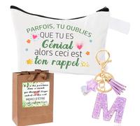 Inspirant Cadeau Pochette Cadeau Femme + Initiale Letter Keychains Porte Clé pour Meilleure Amie, Soeur, Fille, Maman,Cadeau Anniversaire Femme,Trousse en Coton - Cadeaux de Motivation (M)