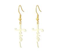 Inspiration coeur foi boucles d’oreilles pendentif coeur mot calligraphie bijoux mots de collier religieux cadeaux personnalisés pour les femmes (or - croix de la foi)
