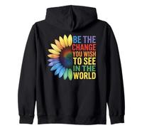 Inspiration Tournesol Arc-en-Ciel Be The Change Sweat à Capuche