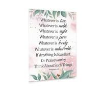 Inspirational Bible Verse Wall Art - Philippians 4:8 Whatever is True Scripture Canvas Poster, Motivational Print for Christian Living Room Bedroom Decor (Framed,12x18inch(30x45cm))