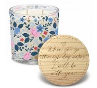 Inspirational Isaiah 43:2 Scripture Bougie parfumée - Bougie en pot de cire de soja avec couvercle en bois gravé - Lorsque vous traversez les eaux profondes - Bougie à 2 mèches en verre à motif floral