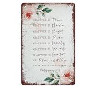 Inspirational Office Metal Tin Sign Vintage Whatever Is True Retro Quote Wall Decor for Home Study or Library (8 X 12 inch)