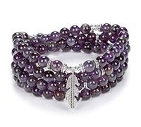 Inspirational Yoga Beads Bracelet 108 Mala Stone Necklace avec Dainty Lucky Feather Charm (Améthyste violette (Purple Amethyst))