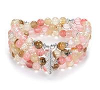Inspirational Yoga Beads Bracelet 108 Mala Stone Necklace avec Dainty Lucky Feather Charm (Tourmaline Rose Pastèque (Pink Watermelon Tourmaline))