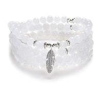 Inspirational Yoga Beads Bracelet 108 Mala Stone Necklace avec Dainty Lucky Feather Charm (White Jade Agate (Agate de jade blanc))