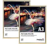inspire by Hampton Frames Lot de 2 cadres photo A3 (30 x 42 cm), doré, plastique, enveloppé de papier d'aluminium, façade acrylique, dos rabattable, support mural, pour photos, certificats