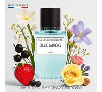 Inspiré par Crazy Moody - Collection Intense Blue Magic 50ml Eau de parfum Homme - Note de tête : orange, pamplemousse, basilicic, prune, fraise, cassis, pêche, noix de coco, pomme, muscade- Note de c