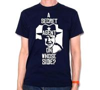 Inspired by Jw Pepper T Shirt A Secret Agent on Whose Side Cult Movie Tee Blue Manches Courtes(Large)
