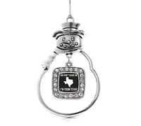 Inspired Silver - Breloque en forme de bonhomme de neige avec inscription « You Don't Scare Me I'm from Texas » - Ornement carré en argent avec bijoux en oxyde de zirconium