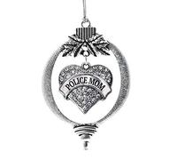 Inspired Silver Décoration de Noël argentée avec inscription « Police Mom » - Pendentif en forme de cœur avec zircone - Décoration de Noël à suspendre