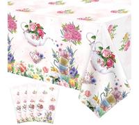 Inspireyee 4 Packs de Décoration de Thé Nappe à Fleurs pour Tea Party Fournitures d'anniversaire 86" x 51" Rectangle Nappe à Fleurs pour Tea Party Couverture de Table pour Baby Shower