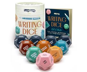 Insplore Dés d'écriture en bois à 12 faces - Dix dés de 2,5 cm pour générer des idées d'histoire et battre le bloc d'écrivain - Livre de jeu créatif avec jeux et activités - Inspirez votre prochain