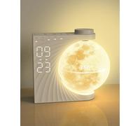 INSSISAIN Lampe de Lune avec Réveil Lumineux mit Alarme,Eveil Lumière LED Radio,Réveil et Machine Sonore avec Lumière de Lune Veilleuse,Fonction Snooze,10 Nature Sound,8 Couleurs (Rotation-White)
