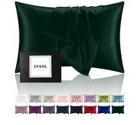 INSSL Taie d'oreiller en Soie de mûrier pour Femme - Confortable et Respirante Pendant Le Sommeil - Vert foncé - Standard