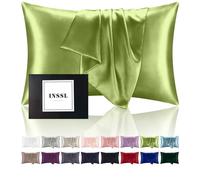 INSSL Taie d'oreiller en Soie pour Femme, taie d'oreiller en Soie de mûrier pour Cheveux et Peau, Confortable et Respirante Pendant Le Sommeil (Vert thé, Standard)