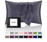 INSSL - Taie d'oreiller en Soie pour Femme, taie d'oreiller en Soie de mûrier pour Les Cheveux et la Peau, Confortable et Respirante Pendant Le Sommeil (Gris foncé, 51 x 66 cm)