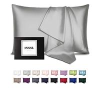 INSSL - Taie d'oreiller en Soie pour Femme, taie d'oreiller en Soie de mûrier pour Les Cheveux et la Peau, Confortable et Respirante Pendant Le Sommeil (Gris, 51 x 66 cm)