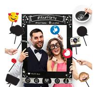 Insta Cadre photomaton de fête sur Le thème des médias Sociaux avec émoticônes et Accessoires à Bulles de Discours. Photographie de Fond Vintage pour Anniversaire, Mariage, décoration d'événement