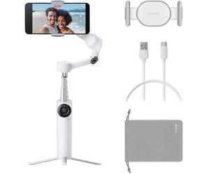 Insta360 Flow 2 Blanc - Stabilisateur pour smartphone pliable avec IA, suivi IA et multi-personnes, trépied/perche à selfie intégrés, télécommande, compatible iPhone/Android, voyage