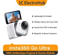 Insta360 GO Ultra - Mini caméra mains libres 4K 60 ips, légère, batterie 200 min, étanche 10 m, ultra-légère 53 g, champ de visi Black(Standard Bundle)
