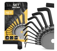 Instalguru 10x Clés Allen Hexagonales Acier CrV Jeu 1,5-10 mm Ensemble Compact Avec Anneau Pratique Outils Bricolage Réparation Atelier Professionnel Noir Gris