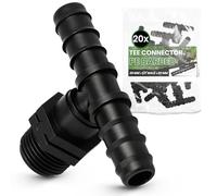 Instalguru 20x Raccord Té PE 20x1/2''x20 mm Connecteur Tuyau Arrosage Goutte À Goutte Jonction Système Irrigation Jardin Accessoire Plomberie Manchon Union Tube Polyéthylène Eau Potager