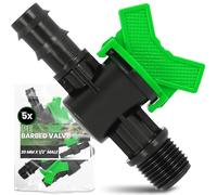 Instalguru 5X Vanne À Sphère Tuyau PE 20 mm x 1/2'' Filetage Mâle Robinet D'arrêt Irrigation Goutte À Goutte Soupape De Réglage Raccord Arrosage Jardin Interrupteur Eau Noir
