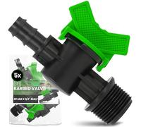 Instalguru 5X Vanne À Sphère Tuyau PE 20 mm x 3/4'' Filetage Mâle Robinet D'arrêt Irrigation Goutte À Goutte Soupape De Réglage Raccord Arrosage Jardin Interrupteur Eau Noir