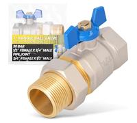 Instalguru Robinet À Bille 1/2'' Femelle x 3/4'' Mâle Raccord Fileté Papillon PTFE Laiton 30 Bar 120°C Eau Potable Chauffage Vanne Sphère Union Raccord Serrage