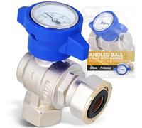 Instalguru Vanne À Sphére Boule 1" Femelle Bleu D'angle Robinet avec Thermomètre Soupape Laiton Étanchéité Renforcée 10 bar Chauffage EAu Sanitaire L'eau Potable