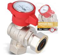 Instalguru Vanne À Sphére Boule 1" Femelle Rouge D'angle Robinet avec Thermomètre Soupape Laiton Étanchéité Renforcée 10 bar Chauffage EAu Sanitaire L'eau Potable