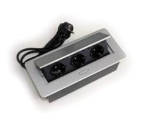 Installation encastrée - Prise argent pour la cuisine et le bureau avec un câble de 1,5 m à ouverture souple - Idéale pour le plan de travail, comme prise de table, prise de sol - Trois