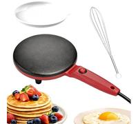 Instant 8" Electric Crepe Maker Quick Heat, Fully Automatic Pancakes Pan, Electric Maker Nonstick Crepe Pan with Auto Temperature Control, Comfortable Long Handle, Even Heating (Red)