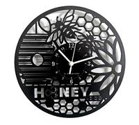 Instant Karma Clocks Honey Bee Api Miel Nid d'abeille Alveare Horloge Murale en Bois HDF, Noir