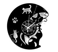 Horloge murale en vinyle cadeau vintage fait main décorations pour la maison chat chats
