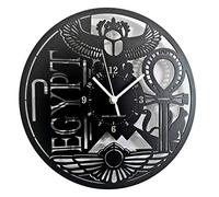Instant Karma Clocks Horloge Murale Égypte Voyage Pyramides Horus Symbologie Deserto Ankh Ethnique idée Cadeau, Bois HDF, Noir