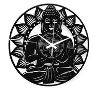Instant Karma Clocks Horloge Murale en Vinyle Bouddha Art Temple Mandala Yoga Lotus Fleurs Méditant
