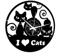 Instant Karma Clocks | Horloge Murale I Love Cats avec Silhouettes de Chats | Déco Originale pour Passionnés de Félins | Mouvement Silencieux | Idée Cadeau Unique