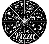 Instant Karma Clocks | Horloge Murale Thème Pizzeria | Design Artistique pour décorer la Cuisine, Le Restaurant, Les locaux ou Offrir aux Amateurs de Pizza (Noir-03)