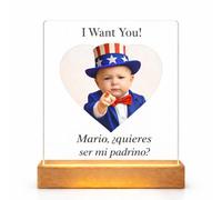 Instant Project Lampe personnalisée 15 x 15 cm I Want You - Voulez-vous être mon parrain - Marraine ? Plaque acrylique base LED en bois - Idée cadeau proposition Parrains baptême confirmation