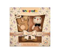 Instants de Bonheur, Coffret Cadeau de Naissance Bhupadh, Hochet en Crochet, Anneau de Dentition, Hochet en Bois, 3 mois+, 3 pièces (Hochet en Bois, La Collection Lapin)