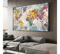 Instarry 5D Broderie Diamant Kit Complet Grand Format Carte du Monde Colorée Tableau Decoration Murale 90x60 cm