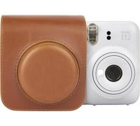 Instax Mini 12 Case-PU Leather Protective Case for Fuji Instax Mini 12 Camera-with Photo Pocket Store Films or Photos-Adjustable Shoulder Strap,Brown,Magnetic buckle
