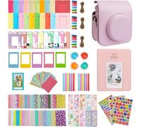Instax Mini 12 Instant Camera Case with 64 Pockets, Photo Album and Color Filter/Photo Frame/Wall Decoration Frame/Frame Sticker/Corner Sticker, Pink, Minimalist