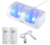 INSTEN® Station de Recharge Socle d'accueil Chargeur 2 Ports Lumineux LED + 2 Batteries Rechargeables 2800mAh + Câble USB Pour Manet