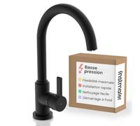 instmaier Leona | mitigeur de cuisine basse pression | robinet de cuisine | mitigeur d'évier avec bec haut | avec chauffe-eau | mitigeur monocommande | mitigeur pivotant à 360° | noir mat
