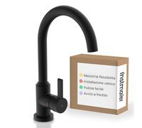 instmaier Leona | mitigeur de cuisine basse pression | robinet de cuisine | mitigeur d'évier avec bec haut | avec chauffe-eau | mitigeur monocommande | mitigeur pivotant à 360° | noir mat